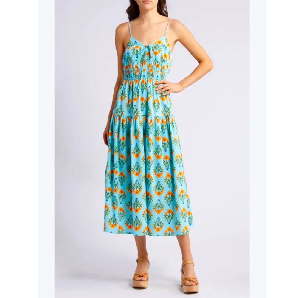 MOON RIVER Floral Cotton Midi Sundress in Mint Multi, size small